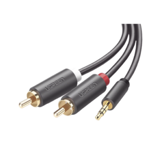 Cable Adaptador de 3.5mm Macho a 2 RCA Macho / 3 Metros (9.84 Pies) / Color Gris / Blindaje Múltiple / ABS / Alta Calidad
