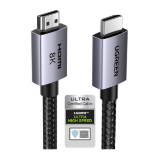 Cable HDMI 2.1 de 8K@60Hz | 2 Metros (6.56 Pies) | 48Gbps | HDR10+ | 3D Inversivo | eARC | Dolby ATMOS | VVR | QMS | QFT | ALLM | 3 Modos de Visualización | Certificado HDMI 8K | Niquelado | Nylon Trenzado | Carcasa de Aluminio