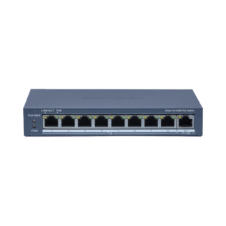 Switch PoE+ / Monitoreable / 8 Puertos 10/100 Mbps PoE+ / 1 Puerto 1000 Mbps Uplink / Configuración Nube Hik-Partner Pro / Modo Extendido hasta 300 metros / 60 W