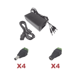 Kit con fuente EPCOM POWER LINE con salida de 12 Vcc a 5 Amper con 4 salidas / Incluye conectores JR52 y JR53