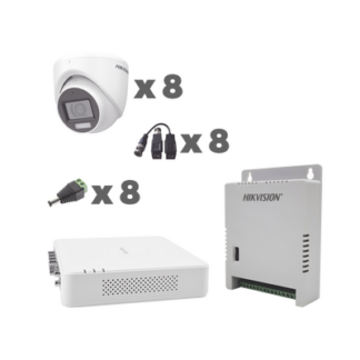 KIT TurboHD 1080p / DVR 8 Canales con audio por coaxitron / 8 Cámaras con Micrófono Integrado 101° Visión/  luz blanca + IR visión nocturna  / Transceptores / Conectores / Fuente de Poder Profesional