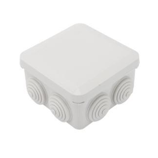 Caja Estanca, Derivación, Conexión de Plástico (89 X 89 X 50 mm) con 7 Glándulas de Goma. Para Instalaciones Comerciales,  Residenciales e Industriales. Cerrado a Presión.
