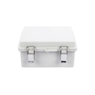 Gabinete de Plástico ABS, Uso en Intemperie IP66 (170 x 220 x 110 mm) Cierre por broche Inoxidable y Permite Cerrado con Candado y Llave (Perno 5mm) No Incluido