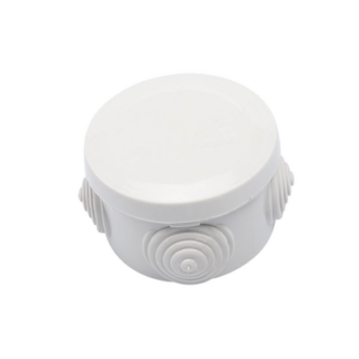 Caja Derivación-Conexión de Plástico Circular con 4 Glándulas de Goma (70 diámetro X 48 alto mm). Para Instalaciones Comerciales,  Residenciales e Industriales. Cerrado a Presión.
