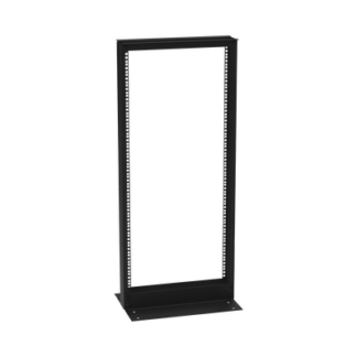 Rack de 2 Postes (Doble Perforación), Estándar 19", 24 Unidades, Fabricado en Acero, Base "L" para Anclar a Piso.