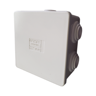Caja Estanca de PVC Para Derivación y Conexión, 6 Entradas, Tapa a Presión, 80×80×40 mm (Mayor Área Interna, Uso Exterior IP44, Material que no Propaga el Fuego y Libre de Hálogenos