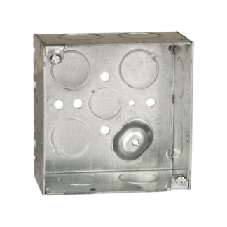 Caja Cuadrada Galvanizada  de 4 x 4" / Profundidad 2 1/8 / 11 Entradas de 3/4" y 1 de 1/2".