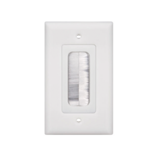 Placa de Pared Pasa Cable, Tipo Cepillo, de 1 Puerto, con Cerdas Antipolvo, Color Blanco