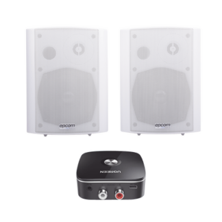 Kit  Altavoces + Modulo Receptor BT | Montaje en Pared | 2x20W RMS | Material ABS y Reja Metálica | Bracket de Metal | Color Blanco