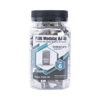 Bote con 100 Piezas de Plug Modular RJ45 Cat6 Blindado con Pin de Tierra, Chapado de Oro a 30 Micras para Durabilidad Extrema