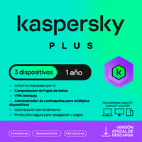 ESD KASPERSKY PLUS 3 DISP 2 CUENTAS KPM 1 AÑO