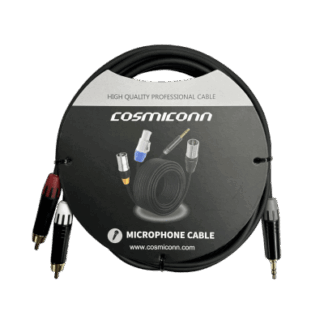 Cable 3.5mm a 2 RCA, conectores negros, con diferenciador de blanco y rojo en RCA MT380-RD - MT380-WH - MTP3C-BG, length 10m