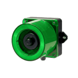 Combinacion de baliza LED color Verde y sirena electrónica de 31 tonos resistente a la intemperie de volumen máx. 123 dB a 12-24 VCD
