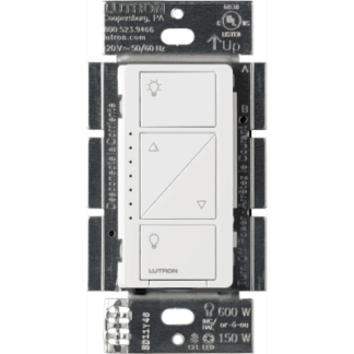 (Caseta Wireless) Atenuador de pared. Aumenta/Disminuye Intensidad de Iluminación.  No requiere cable neutro. 150W LED / 600W INC/HAL